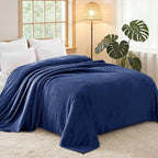 Exclusivo Mezcla Fleece Blanket King Size for Bed, Super Soft and Warm, All Season, Cozy, Plush, Lightweight, 90x104 Inches, Navy Blue