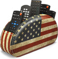QIELIZI Leather Remote Caddy Desktop Organizer with 5 Spacious Compartments for TV Remotes/Media Controllers/Office Supplies (American Flag)