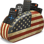 QIELIZI Leather Remote Caddy Desktop Organizer with 5 Spacious Compartments for TV Remotes/Media Controllers/Office Supplies (American Flag)