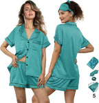WJing Yi Jia 5Pcs Womens Soft Satin Pajama Set XS-4XL Button-Down Silk Pajamas Floral Sleepwear Bridal Pjs Lounge Pj Sets