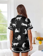 Ekouaer Womens Silk Pajama Sets Button Up Satin Pjs Short Sleeve 2 Piece Pj Sets Cute Lounge Sets with Chest Pocket