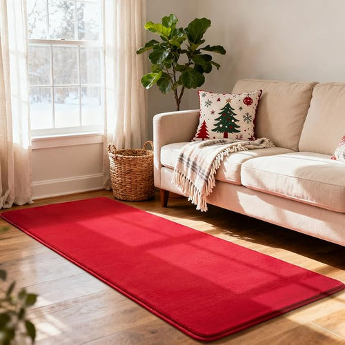 Andecor Shag Runner Rug for Bedroom Living Room, 2x6 Red Washable Fluffy Hallway Runner Area Rugs for Kitchen Boys Girls Kids Room Home Decorations Carpet