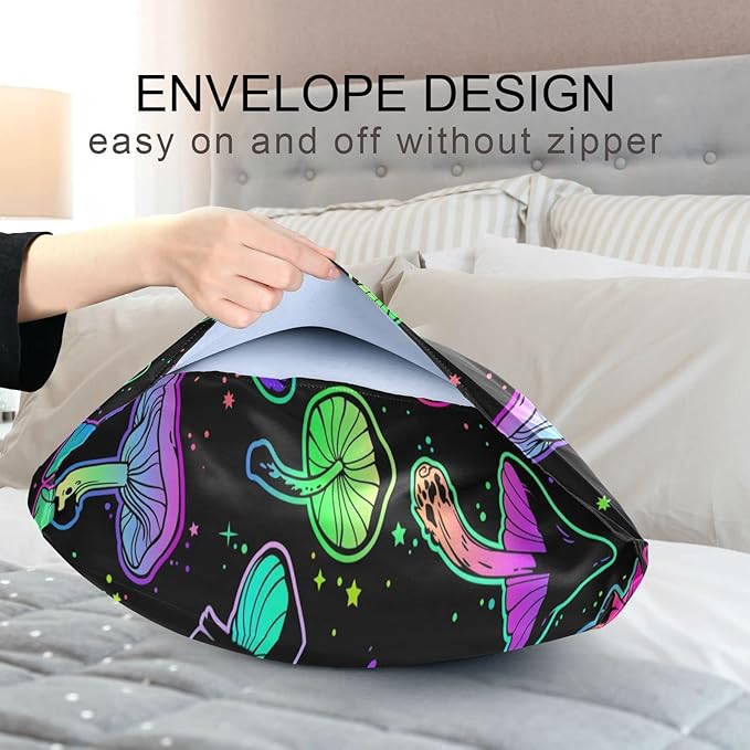 Satin Pillowcase for Hair and Skin, Watercolor Mushrooms Silk Pillowcase Soft and Cozy Body Pillow Covers, King Size Satin Pillow Cases with Envelope Closure(20x40 Inch), 1PC