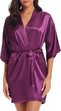 Women's Short Satin Robe Silky Bathrobes Bridal Bridesmaid Kimono Robe V-Neck Sleepwear S-XXL