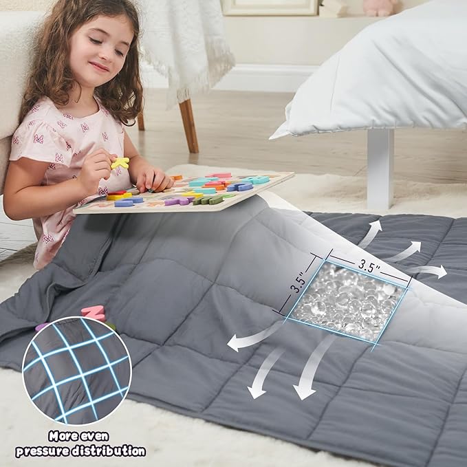 Weighted Blanket Kids 10lbs, 40"x60", Twin Size Cooling Heavy Throw Blanket for 80-120lbs, Microfiber Soft Thick Big Blankets Weighted Comforter Breathable Gift for Sleeping, Grey