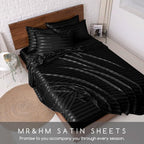 MR&HM Satin Bed Sheets, King Size Sheets Set, 6 Pcs Silky Bedding Set with 15 Inches Deep Pocket for Mattress (King, Black Striped)