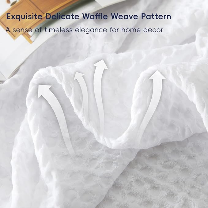 PHF Ultra Soft Waffle Weave Blanket Queen Size 90"x 90"- Washed Lightweight Breathable Cozy Woven Blanket for Bed - Aesthetic Decor for Couch Bedding Sofa Home Car - White