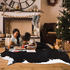 HOMORE Cowhide Rug, Cute Cow Print Rug for Living Room Faux Cow Hide Animal Print Carpet for Bedroom Office Table, 4.6 x 5.2 Feet, Black