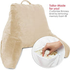 Clara Clark Reading Pillow with Shredded Memory Foam for Sitting Up in Bed and Couch, Back and Arms Adjustable Support for Adults & Teens Backrest Pillows for Reading, with Washable Cover Beige Cream