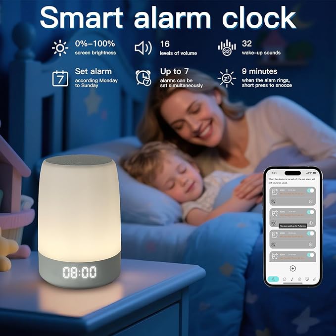 Teen Sound Machine White Noise Machine with 32 Soothing Sounds, Bluetooth Speaker Alarm Clocks for Bedrooms with Wake up Light, Night Light for Kids, Gifts for Teenage Girls Boys Women