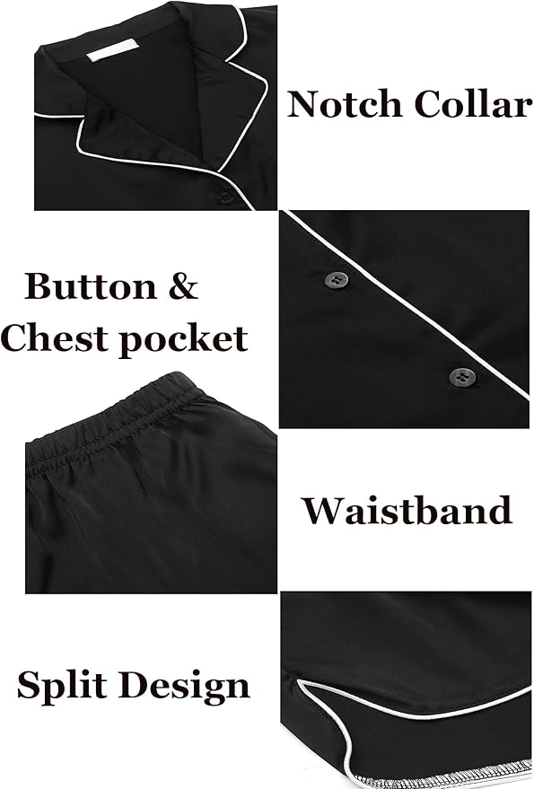 Ekouaer Womens Silk Satin Pajamas Set Short Sleeve Sleepwear Button Down Loungewear 2 Piece Pjs Shorts Set S-5X Plus Size