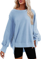 Nirovien Womens Oversized Crewneck Sweatshirt Side Slit Long Sleeve Pullover Slouchy Fit Tops
