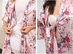 QXQTER Peony Floral Silky Satin Robe Wedding Bridal Party Bride Bridesmaid Robes for Women Dressing Gown Kimono Robe