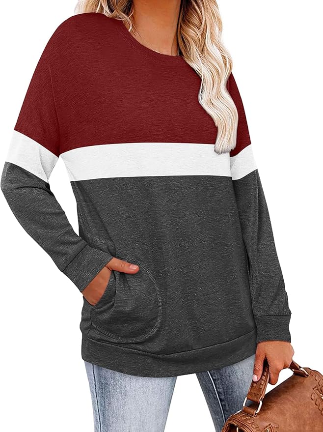 Magritta Women's Long Sleeve Leopard Color Block Tunic Comfy Crewneck T Shirt Tops Black XL