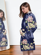 WJing Yi Jia Womens Satin Kimono Robe Silky Robes Floral Bathrobe Bride Bridesmaid Wedding Bridal Dressing Gown Loungewear