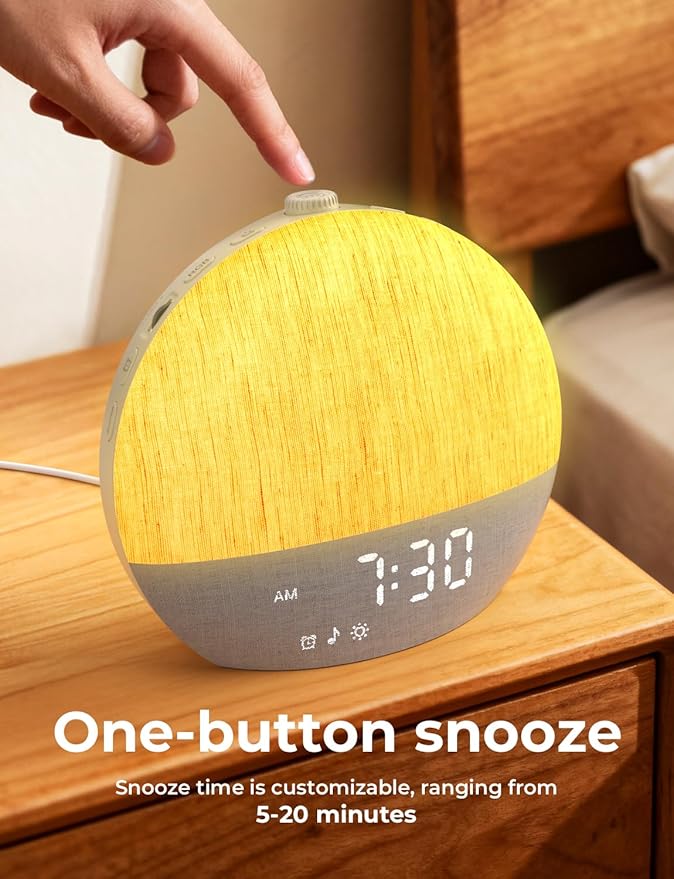 LIORQUE Sunrise Alarm Clock, Digital Alarm Clocks Bedside, Wake up Light with White Noise for Heavy Sleepers, 30 Sleep Sounds, Sleep Timer, Adjustable Volume & Brightness,Screen Free Design, Bluetooth