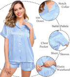 LecGee Womens Silk Satin Pajamas Short Sleeve Loungewear Two-Piece Sleepwear Button-Down Pj Set