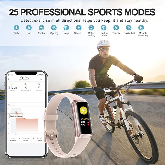 Fitness Tracker with 24/7 Heart Rate, Blood Oxygen Blood Pressure Sleep Monitor, Activity Trackers 5 ATM Waterproof,Step Calorie Counter Pedometer Health Smart Watch for Women Men