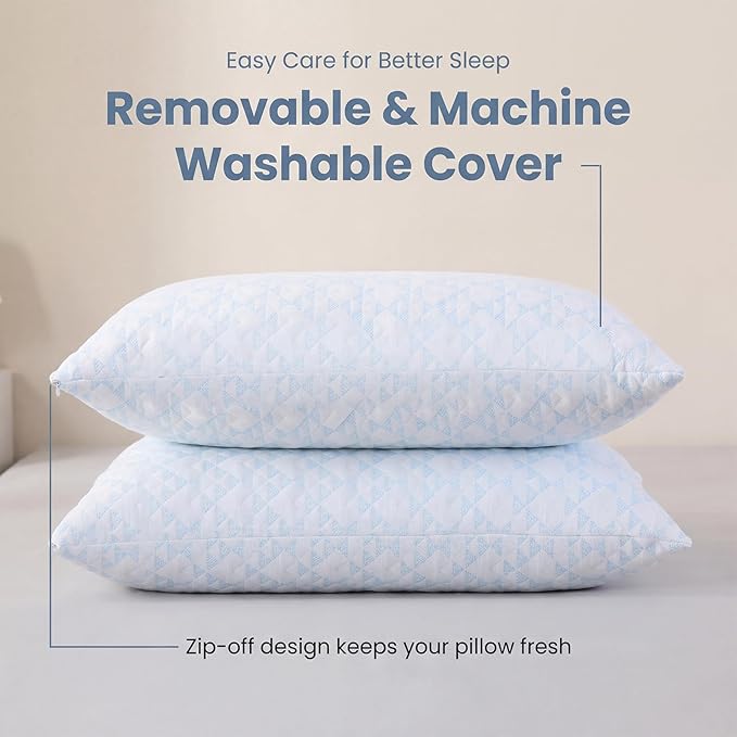 Meoflaw Adjustable Memory Foam Bed Pillows:Queen Size Shredded Foam Pillow Set of 2 for Sleeping with Removable & Washable Pillowcase for Back,Side & Stoamch Sleeper-Medium Firm