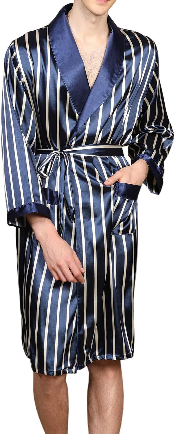 Mens Satin Robe,Silk Long Sleeve House Kimono Bathrobe,Soft Loungewear Dragon Robe