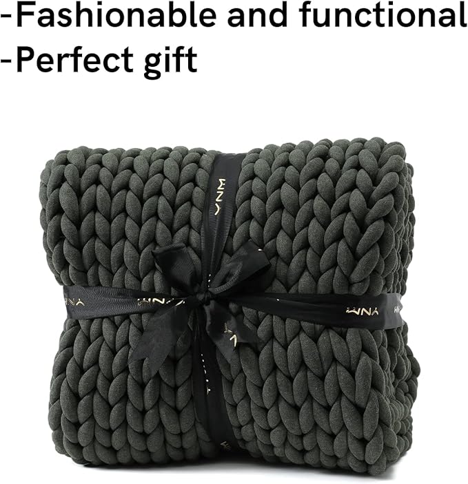 YnM Weighted Blanket, Handmade Chunky Knitted Design, Soft and Cozy, Temperature Regulating and Breathable, Machine Washable Throw for Sleep or Home Decor (Forest Green, 60x80 Inch, 15lbs)