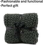 YnM Weighted Blanket, Handmade Chunky Knitted Design, Soft and Cozy, Temperature Regulating and Breathable, Machine Washable Throw for Sleep or Home Decor (Forest Green, 60x80 Inch, 20lbs)