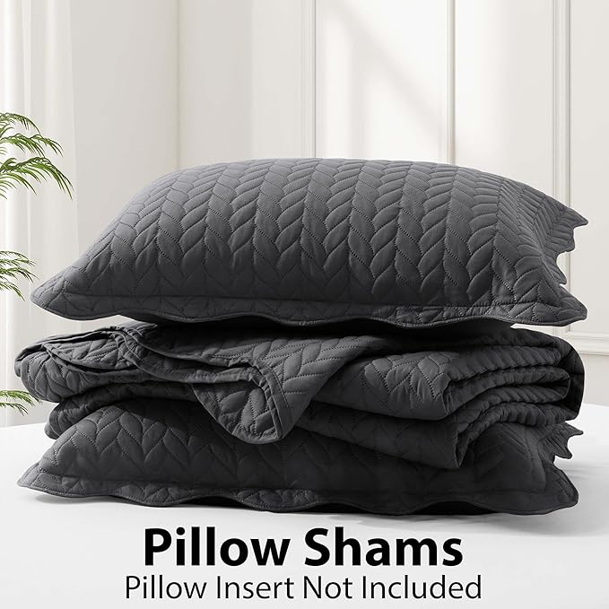 IR Imperial Rooms Queen Quilt Bedding Set Size (90" x 96") + 2 Pillow Shams (20" x 26"+ 2") - 3 Pcs All Season Lightweight Reversible Microfiber Coverlet Embossed Quilt Bedspread (Charcoal)