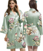 WJing Yi Jia Womens Satin Kimono Robe Silky Robes Floral Bathrobe Bride Bridesmaid Wedding Bridal Dressing Gown Loungewear
