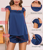 Satin Pajama Set for Women 2 Piece Silk Pjs Ruffle Sleeve Top and Shorts Cute Bridal Sleepwear Set S-XXL