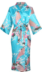 Valennia Women Long Silky Bathrobe Satin Kimono Robe Floral Printed Dressing Gown Sleepwear