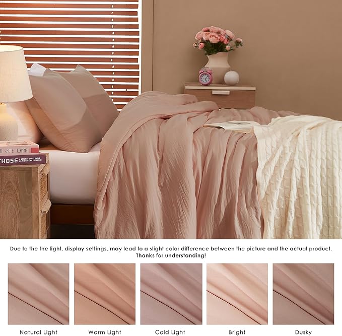 WRENSONGE Queen Comforter Set - 3 Pieces Dusty Pink Comforter Prewashed Soft Lightweight for All Seasons,Fluffy Down Alternative Comforters Queen Size with 2 Pillow Shams