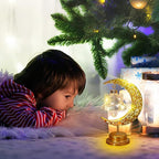 LED Moon Lamp Romantic Iron Desk Lamp Ambient Lighting Night Light Lamps for Nightstand Aesthetic Bedside Lamps Night Stand Lamp Mood Lighting Home Bedroom Decor Cute Stuff (Without Batteries) (Gold)