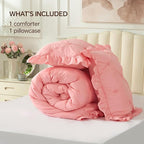 BEDELITE Pink King Size Comforter Set - 3 Pieces Boho Ruffle Pintuck Bedding Comforter Sets, Lightweight Soft & Warm King Bedding Set with 2 Pillowcases for All Season