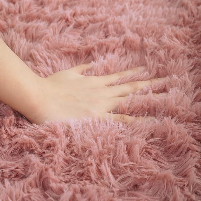 ISEAU Fluffy Rug Carpets Soft Shaggy Area Rugs Indoor Floor Mats for Kids Room Fuzzy Carpet Comfy Cute Nursery Mat Bedside Rug for Boys Girls Bedroom Living Room Home Decor, 3ft x 5ft,Blush