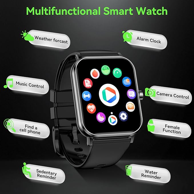 Smart Watch for Men Women, 1.85" HD Fitness Tracker with Bluetooth Calls, 5 ATM Waterproof, 130+ Sport Modes, 24/7 Heart Rate/Sleep Monitor, Pedometer, Calories, Smartwatch for Android iOS (Black)