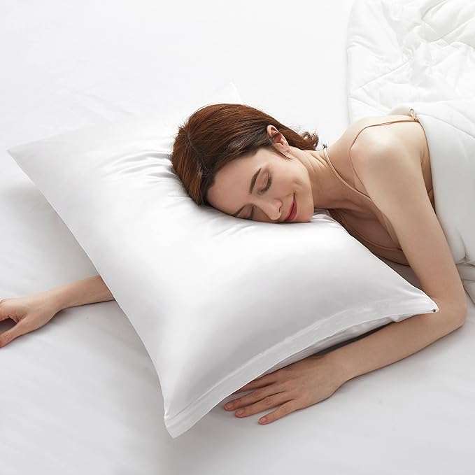 Satin Pillowcases with Zipper （20x36）,King Size Pillowcases Set of 2,White Silk Pillowcase for Hair and Skin