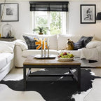 HOMORE Cowhide Rug, Cute Cow Print Rug for Living Room Faux Cow Hide Animal Print Carpet for Bedroom Office Table, 4.6 x 5.2 Feet, Black