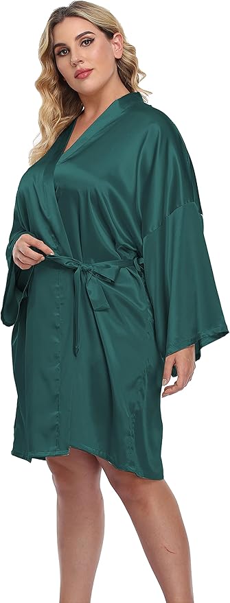 Women's Plus Size Short Silky Bathrobes Satin Kimono Robes Bride Bridesmaid Loungewear Soft Nightgown