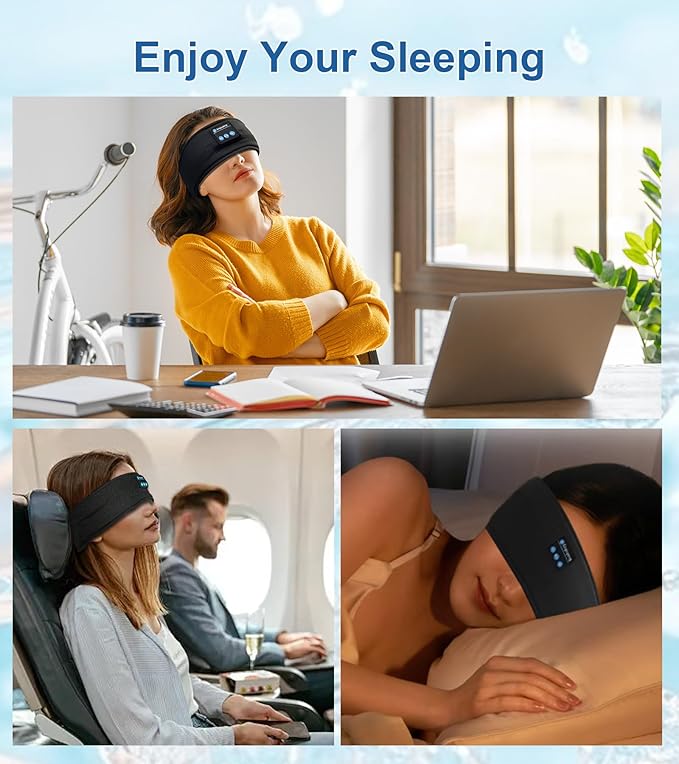 nine-tailed fox Sleep Mask Bluetooth Wireless Headphones Black for Women Men, Washable Sleeping Eye Mask for Side Sleeper, Soft Cotton Eye Music Covers for Travel Home
