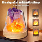 Runyangshi Healing Crystal Night Light Natural Himalayan Salt & Amethyst Raw Stones Aroma Diffuser USB Powered 3 Colour Adjustable Bedside Lamp for Bedroom Living Room Yoga Meditation Home Decor Gift
