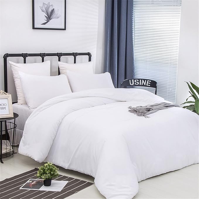 Luxlovery White Comforter Set Twin Kids Teens White Bedding Comforter Set Solid Soft Breathable Blanket Quilts 3 Piece Bedding Set for Twin Bed