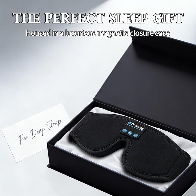 Sleep Mask with Bluetooth Headphones, 100% Light Blocking Sleep Headphones for Side Sleepers Men Women, Eye Mask with Thin Stereo Speakers, Soft Eye Cover for Travel Gift