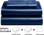 Pure Bedding Satin Sheets Twin [3-Piece, Navy] Hotel Luxury Silky Bed Sheets - Extra Soft 1800 Microfiber Sheet Set, Wrinkle, Fade, Deep Pocket Fitted Sheet, Flat Sheet, Pillow Cases