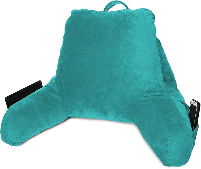 Clara Clark Reading Pillow with Shredded Memory Foam for Sitting Up in Bed and Couch, Back and Arms Adjustable Support for Adults & Teens Backrest Pillows for Reading, with Washable Cover Teal