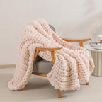 bearberry Chunky Knit Throw Blanket 60x80 Inches Handmade, Soft Jumbo Chenille Yarn with Cable Rope Knot Design | Thick Cozy Large Blanket for Couch, Sofa, Bed & Living Room Home Decor | Pink
