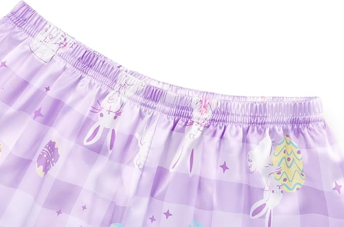 Beezizac Little & Big Girls Satin Silky Button Pajama Summer Short Sleeves Set Trendy Outfit Kid Size 6-16