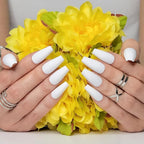 Hypnaughty 24 Pcs Santorini White Matte Luxury Coffin Press on Nails with Glue Medium Long Reusable & Customizable False Nails (Santorini)