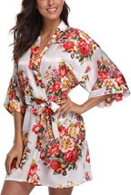 Women's Floral Satin Robes Bride Bridesmaid Getting Ready Robe Short Silky Kimono Sleepwear for Wedding Party