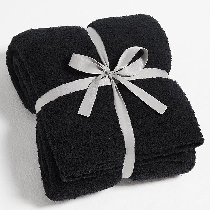 CYMULA Super Soft Knit Throw Blanket Twin Size Black-Lightweight Plush Fuzzy Fluffy Warm Cozy Blankets and Throws for Sofa Bed All Season Use, 60x80 inches