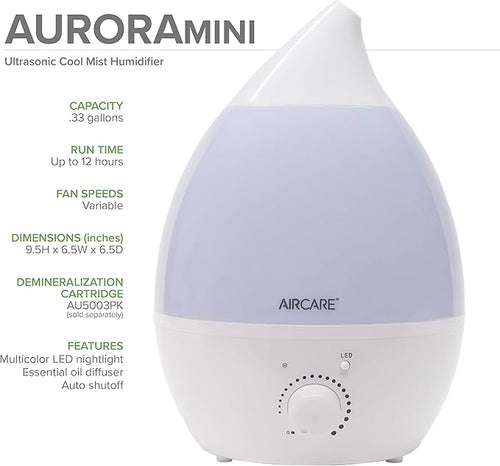 AIRCARE Ultrasonic Cool Mist Humidifier,Whisper-Quiet, Multi Color LED Light, Aroma Therapy Essential Oil Diffuser for Home, Bedroom, Baby, Nursery, Yoga, Spa and Office (white, .33 gal)